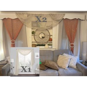 Jcp home cream drop curtain valence with faux crystal drops x2 and 1 long sheer